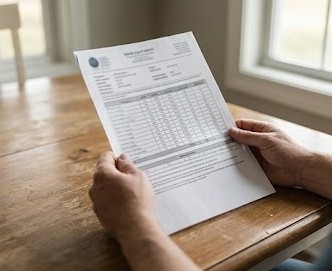 Homeowner reviewing a private well water quality lab report